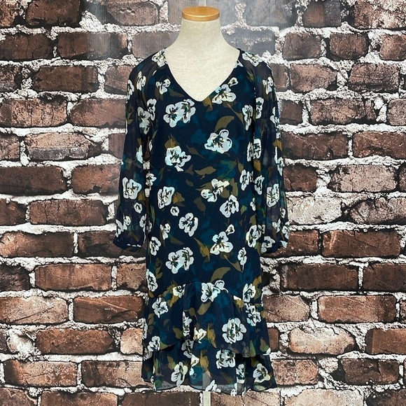 Cabi Dress Women's X Small XS Blue Pirouette Floating Flowers Midi Long Sleeve - Picture 5 of 16